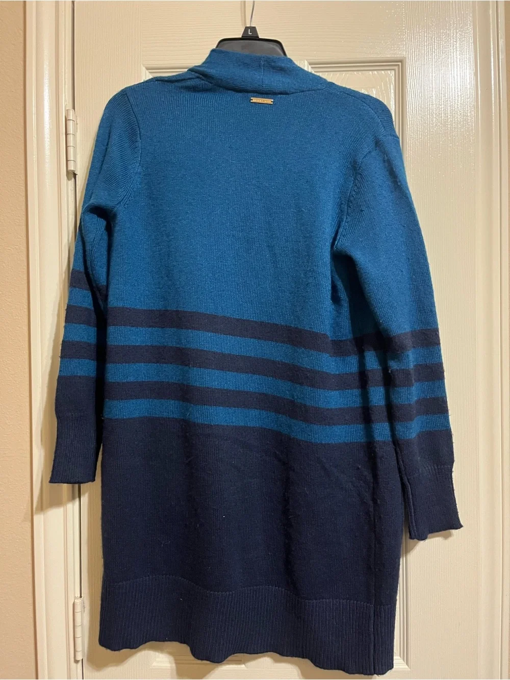 Michael Kors Teal and Navy Striped Open-Front Women’s Cardigan